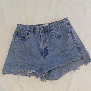 Zara High Rise Raw Hem Denim Shorts